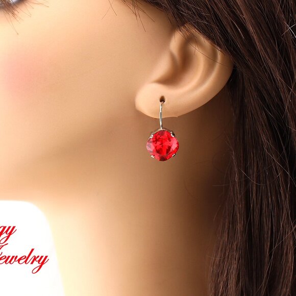 Light Siam 12mm Cushion Cut Drop Earrings made with Swarovski Crystals - Picture 5 of 6